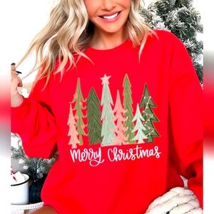 Boutique Christmas  Sweatshirt Trees Red S M L WOMEN'SI have Small M